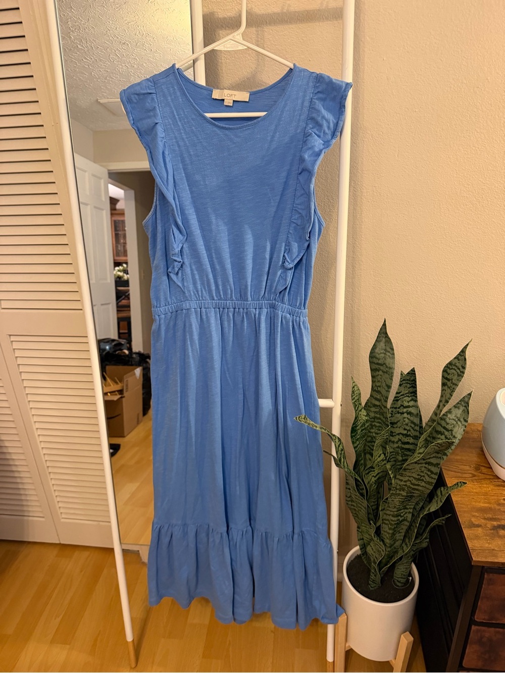 LOFT Blue Ruffle-Trim Maxi Dress